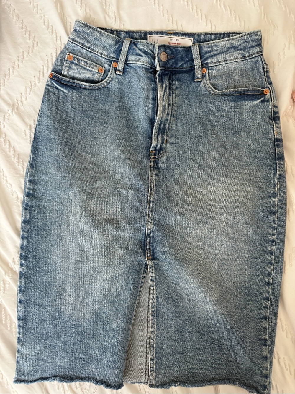 GAP Light Blue Denim Midi Skirt with Center Front Slit